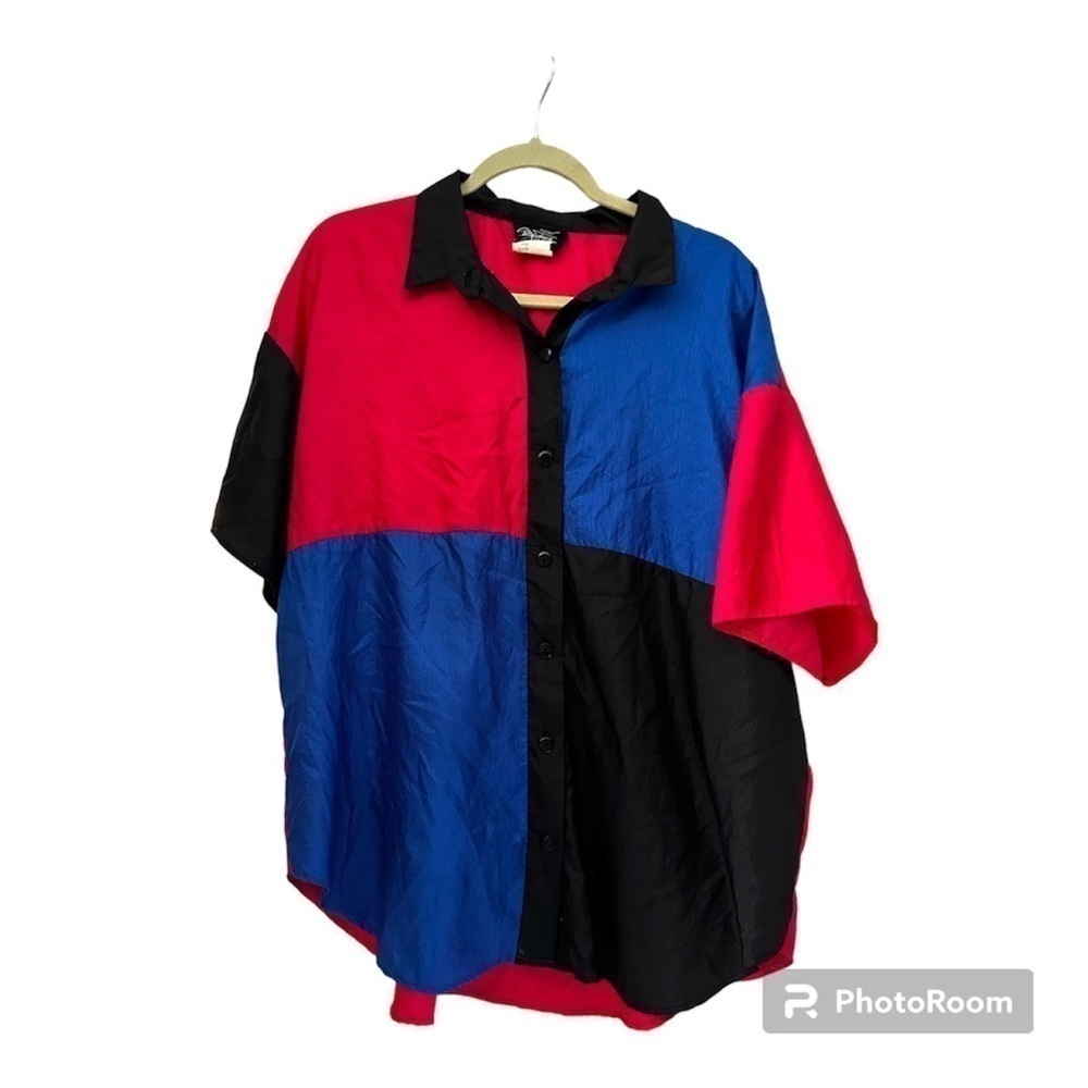 Vintage color block top 80’s size XXL 22 tunic retro disco atomic blue p…​​​​​